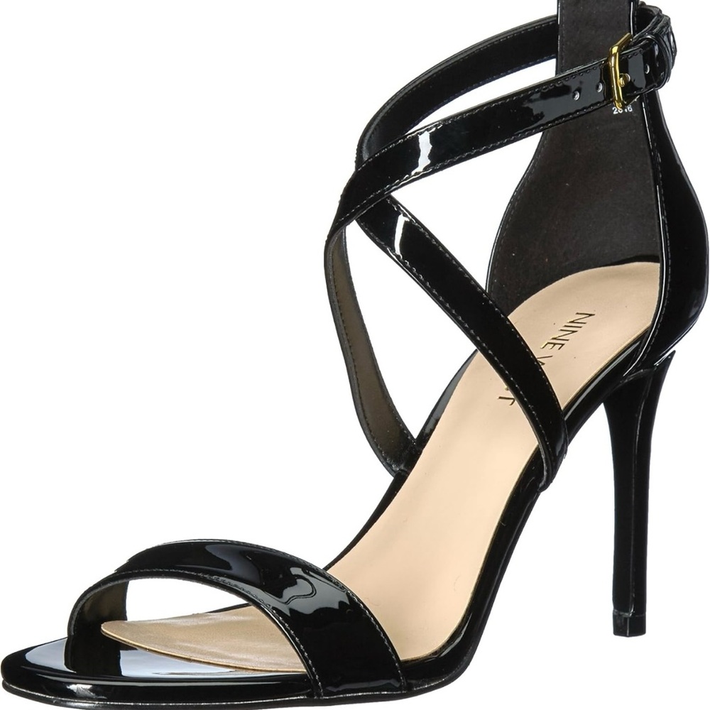 Black Patent Leather Heeled Sandals